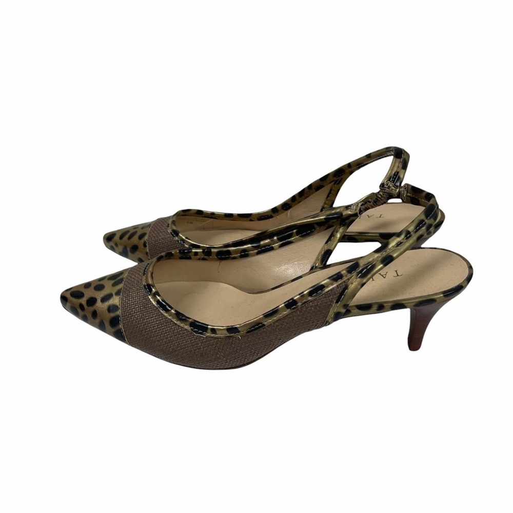 Talbots Drew Patent and Rafia Slingback Pointy Toe Cheetah 6